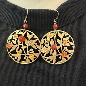 Chic Gold and Red Floral Earrings